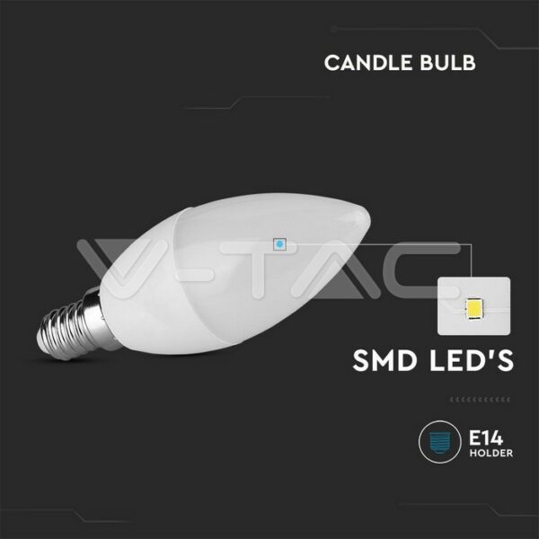 V-Tac VT-1855 Lampadina LED E14 4.5W Bulb C37 Candela SMD - SKU 2142151 Colore : Bianco Caldo