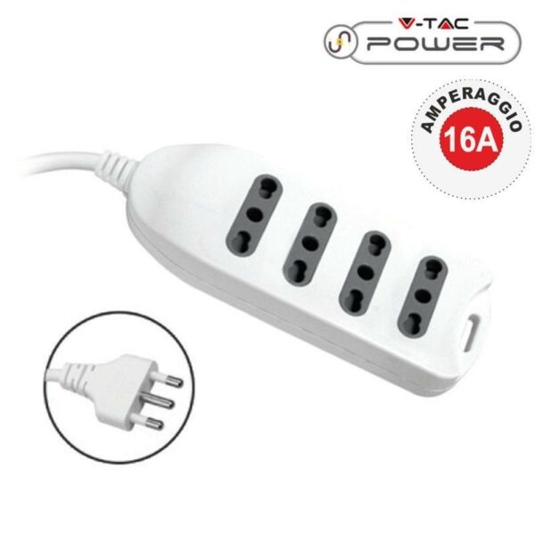 V-Tac Multipresa 4 Posti Colore Bianco con Attacco a Parete - SKU 8707