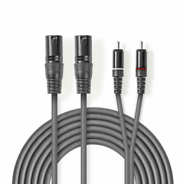 Cavo audio bilanciato 2x XLR a 3 pin maschio | 2x maschio RCA | Placcato nickel | 3.00 m | Tondo | PVC | Grigio Scuro