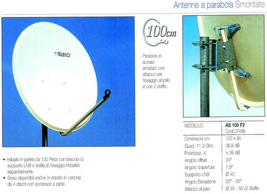 AS100F2 PARABOLA OFFSET 100 CM. ACCIAIO 2 STAFFE SMONTATA