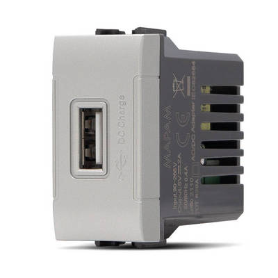 Presa Usb (5V=2A 265V) T1 829A colore Alluminio compatibile Living